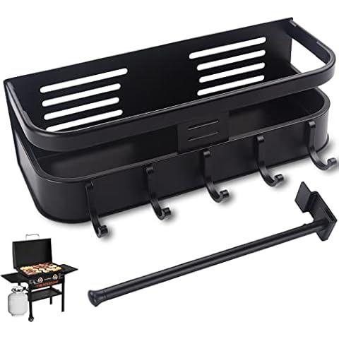 Magnetic Griddle Grill Caddy Organizer, Aluminum Alloy BBQ Accessories Shelf, with Paper Towel Holder, Fit for 28"/36" Blackstone Griddles Cover