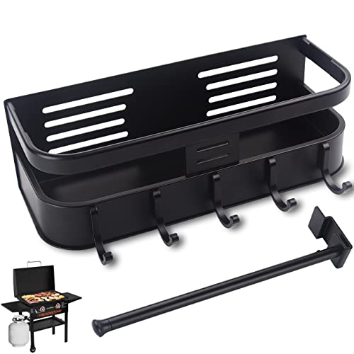 Magnetischer Grill-Caddy Organizer, Aluminiumlegierung, BBQ-Zubehör-Regal, mit Papierhandtuchhalter, passend für 71,1 cm / 91,4 cm Blackstone Grillplatten Cover