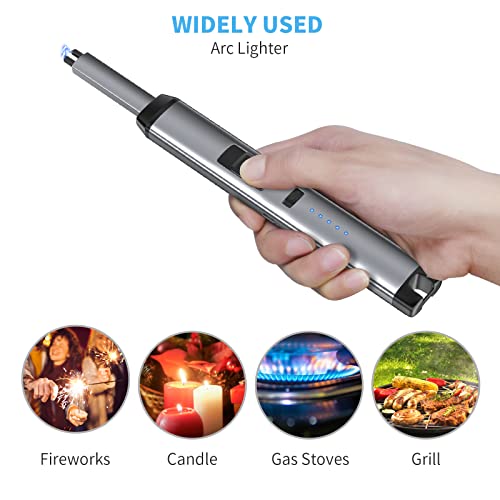 Citree Candle Lighter, Electric Lighter Usb Rechargeable Lighter Arc Lighter With Led Battery Display Safety Switch For Candle Bbq Grill Fireworks Cooking (Silver) #TOP4