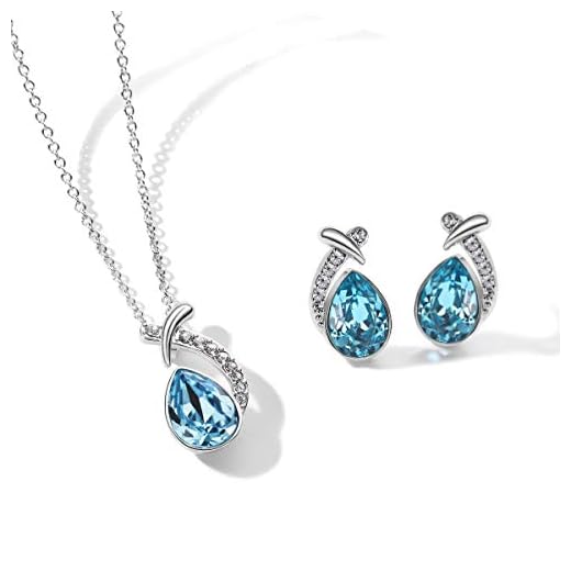 T400 Jewelers Conjuntos de Collar y Pendientes para Mujer Colgante de gota de agua con Cristal de SWAROVSKI Elements Azul,38+5cm