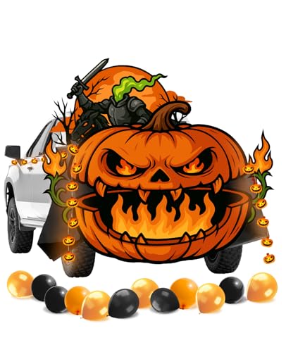 ANZOME Halloween Pumpkin Trunk or Treat Truck Decorations Kit for Pickup Truck Bed, LED Light String, Balloons & PVC Decor, Headless Horseman Theme, Outdoor Archway/Garage/Party