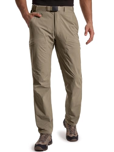 FREE SOLDIER Mens Hiking Pants Lightweight Stretch Nylon Waterproof Quick Dry Travel Fishing Outdoor Pants (Light Khaki 34W/32L)