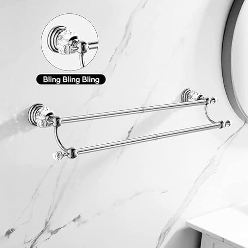 Wincase Chrome Towel Bar, Adjustable Double Towel Holder, Silver Crystal Bathroom Towel Racks Wall Mounted thumb #2