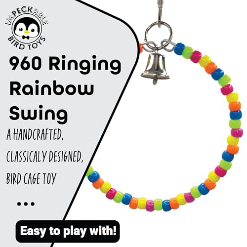 Image of 960 Ringing Rainbow Swing- Handcrafted Colorful Bird cage Toy, Smooth Rainbow Plastic Beads, Ringing Metal Bell, Fun Circle Swing Shape, Great for Small Birds Parakeets Cockatiels Budgies Lovebirds