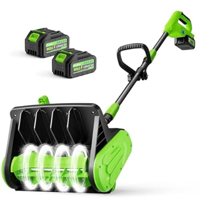 21V Cordless Electric Snow Shovel with 2×4.0Ah Batteries, LED Battery Display, 13.5" Clearing Width & 26FT Throw Distance, Lightweight Battery Snow Shovel for Driveways, Steps, Patios & Sidewalks
