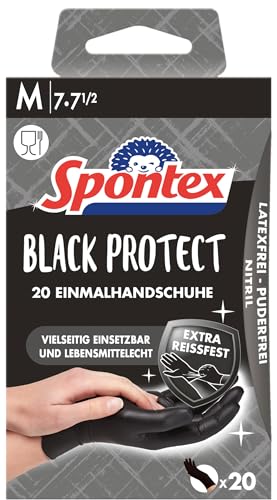 Spontex Una Vez Black Protect Guantes Extra Resistente En Negro, Talla M, 20 Unidades