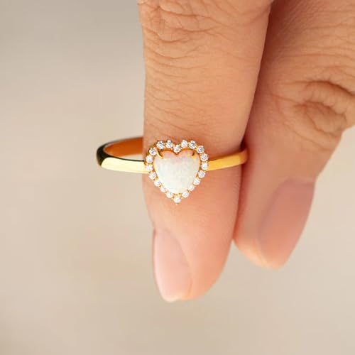 Opal Heart CZ Promise Ring for Women 925 Sterling Silver Love White Opal Engagement Band CZ Ring 14k Gold Plated to Daughter Mom Dainty Stackable Ring Wedding Christmas Jewelry Gifts for Her3
