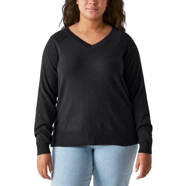 Lucky Brand Women's V-Neck Sweater, Long Sleeves, Side Slits, Cotton Blend, Cream/Green/Red/Black4