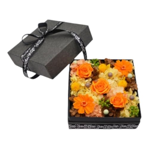 [ずっと鮮やか]プリザーブドフラワー ボックスアレンジ フルーティオレンジ[mirccamircca 長野県 池田町 48110583]