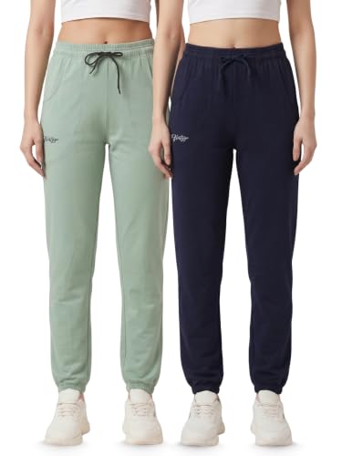 Image of Fflirtygo Cotton Solid Joggers /Track Pant /Solid Pajama /Leggings �100% Export Quality Soft Cotton Night Wear /Pocket Pyjama for Women Combo Pack of 2Pcs, Blue and Grey