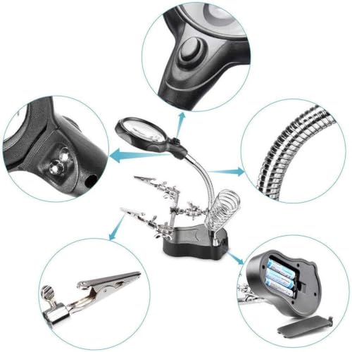 Image of Aptechdeals Helping Hands Soldering Station with Magnifying Glass | 2 Adjustable Alligator Clips | Flexible Arms | Soldering Iron Holder | PCB Repair & DIY Work