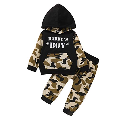 2Pcs Baby Boys Clothes Sets, Cute Letters Print Hoodies + Pants Outfits (Long Sleeves Camouflage 18-24months)
