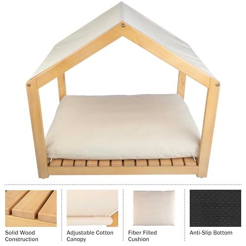 Dog House - 30x24-Inch Indoor Dog House with Soft Cushion and Adjustable Canopy - Wood Dog Furniture for Small to Medium Pets up to 70lbs by PETMAKER - Image 4