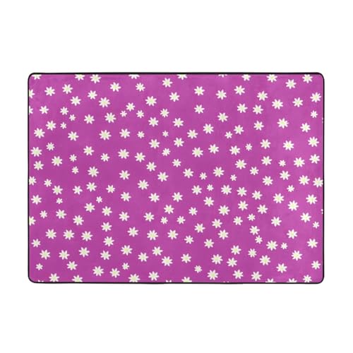 Flowers Print Patterns Print Living Room Anti Slip and Absorbent Carpet, Indoor Bedroom Bed Floor Mat, Ultra Soft Washable Carpet 80x58 in