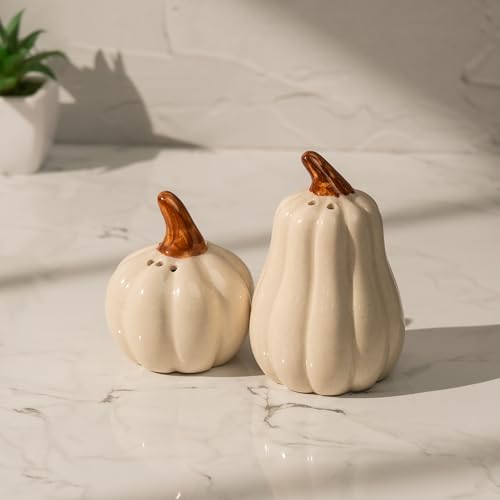 Image of Pump & Plume Salt & Pepper Shaker Set - Set of 2 Handcrafted Ceramic Shakers - Minimal Tabletop Essentials for Everyday Dining
