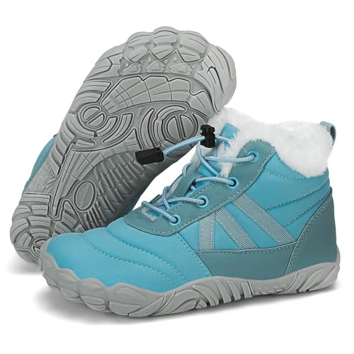 Mishansha Barefoot Niños Botas Niña Invierno Botines Niño Invierno Botas Nieve Impermeable Zapatos de Invierno Azul,Gr.27