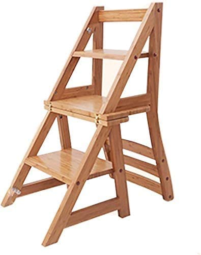 Escabeau en bois 3 marches pliable et convertible en chaise échelle multifonction