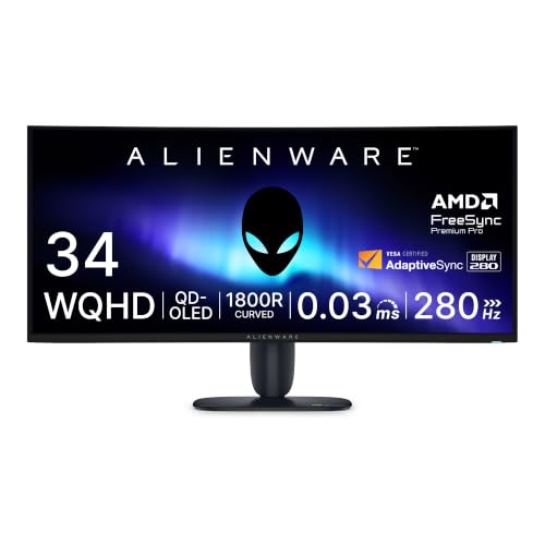 タイムセール商品6 - Dell Alienware AW3426DW 34インチ曲面 有機EL ゲーミングモニター | 無輝点3年保証/WQHD/QD-OLED,抗反射,1800R曲面/HDMI2.1x2,DP1.4 x1/DCI-P3 99%/0.03ms,280Hz/FreeSync Premium Pro,DisplayHDR True Black 500