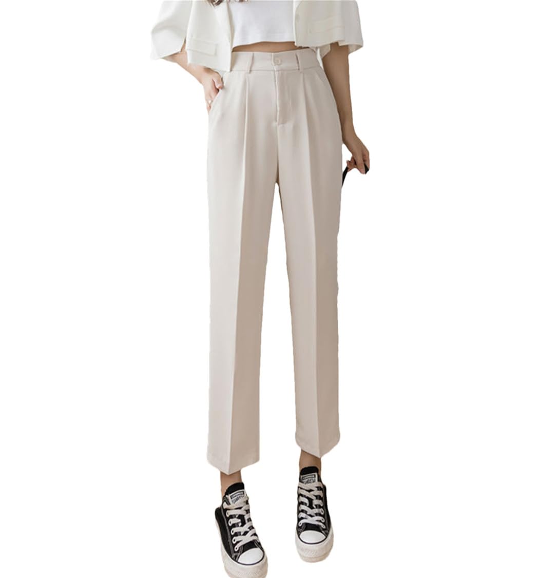 Women Casual Summer Ankle Length Pant College Girls All-Match Basic Solid Simple Pants