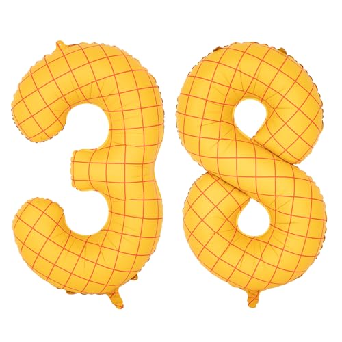 Image of 40 inch Large Number Balloon 38 Toy Inspired Story Yellow Birthday Balloon | Western Rodeo Party Supplies Boy Girl Story Anniversary Kids Birthday Party Cowboy Farm Themed Baby Welcome Decorations