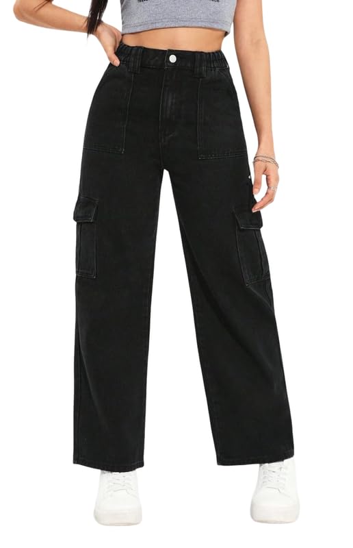Image of Amazon Brand - INKAST Women Multi-Pocket Denim Cargo Pants Casual Fit Stylish Trousers