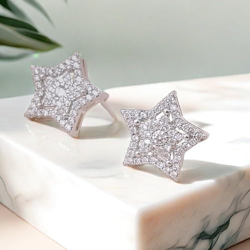 Vessantara Star Earrings - Silver Star Earrings Hypoallergenic Cubic Zirconia Stud Earrings For Men Women Mens Earrings Stud Bling Jewelry Gifts  thumb #1