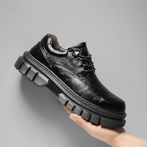 Mens Lace-Up Leather Chunky Heel Casual Dress Shoes New Low-Cut British Style Business Comfortable Shoes for Men, Perfect for Office & Casual Occasions2