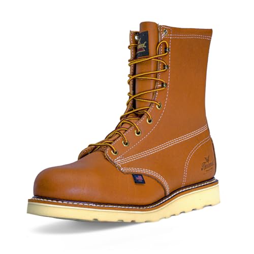 Thorogood American Heritage 8” Steel Toe Work Boots for Men - Full-Grain Leather with Round Toe, Slip-Resistant Wedge Outsole and Comfort Insole; EH Rated2