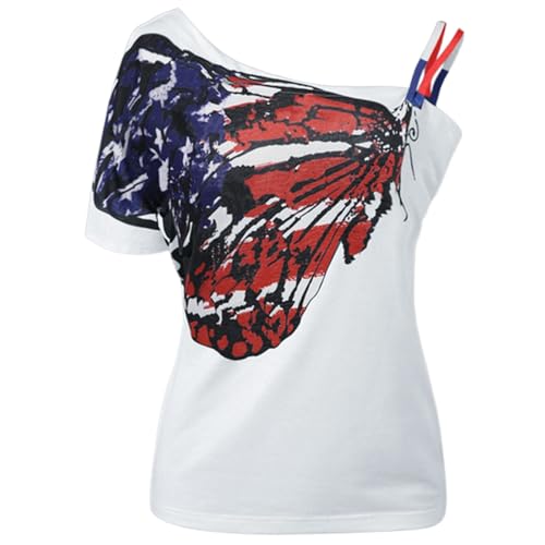 YOSUWOAI Tee Y2k T-shirt grunge pour femme Emo Vintage à manches courtes Crop Tops épaules dénudées T-shirt avec imprimé papillon Sexy Punk Gothique Asymétrique Tshirts Y2K Clubwear, O bleu foncé., S