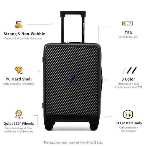OIWAS 24 Inch Luggage, Checked Luggage with Spinner Wheels, DIY Medium Suitcase with TSA Lock, Polycarbonate Lightweight Rolling SuitCase, Black3