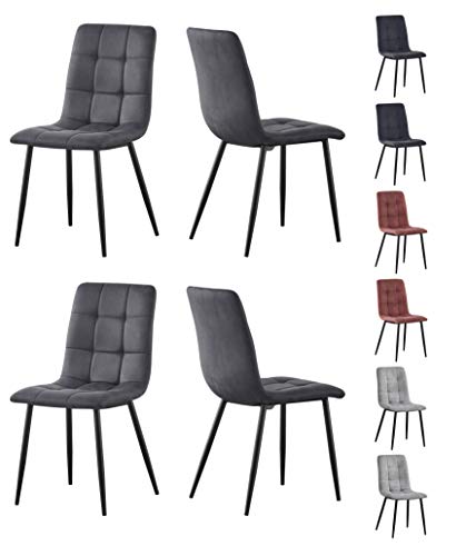 mcc direct Esszimmerstuhl im 4er Set aus Kunstvelourleder mit Metallbeinen Designerstuhl Küchenstuhl Henri (Grau)