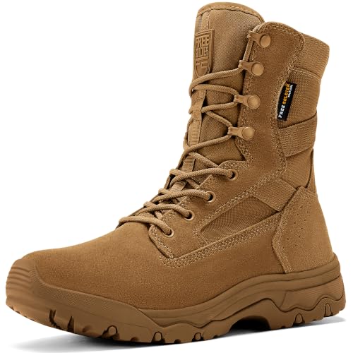 Image of FREE SOLDIER Men's LT Military Tactical 8 inch Daily Work Boots | Durable Leather, Arch Support, All-Day Comfort, Anti-Slip Outsole, For Hiking, Hunting, Outdoor Work