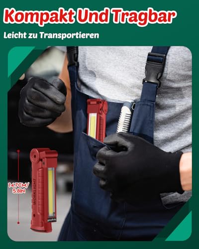 Coquimbo Coquimbo Geschenke für Männer Papa Ihn, Werkstattlampe LED Arbeitsleuchte Taschenlampe Aufladbar Inspektionsleuchten KFZ Werkzeug mit Magnet und Haken Gatgets für Männer (Rot) - Verwendungsansicht 7 | TV | Video | Foto