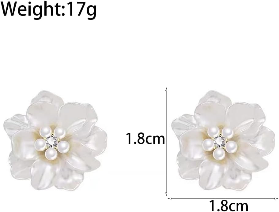 Charm Pearl Flower Stud Earrings for Women, Chunky Resin Cluster Pearls Floral Dangle Statement Earrings Trendy Aesthetic Prom Camellia Jewelry - Image 3