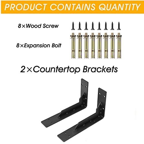 Countertop Support Brackets 10 Inch, Extra Heavy Duty Solid Steel Granite Brackets Black 2 Pack, Wall Mount Floating Hidden Support For Overhangs, Bar Tops, Cabinetry And Shelves #TOP4