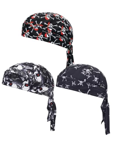 JHYWELL Doo Rag Skull Caps Bandana Motorcycle Dew Rags Cooling Helmet Liner Sweat Wicking Beanie Pirate Head Wrap Hat Do for Men and Women (Hot Skull)