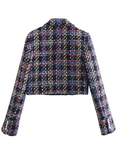 Women's Fashion Double Breasted Plaid Tweed Short Suit Jacket Retro Long Sleeve Jacket Fashion Tops3