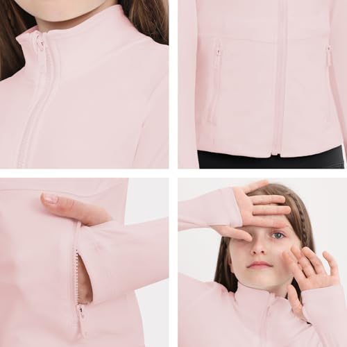 Image of B&GCozy Girls Zip Up Jacket Horse Riding Shirts Athletic Yoga Lightweight Jackets for Girl 6-15 Years