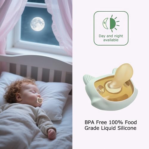 Image of 2-Pack Silicone Pacifiers for Babies 0-3 Years, BPA-Free Soft Cat Shape Baby Soothers with Silicone Nipple-Pale Green