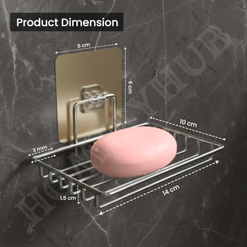 Image of Single Layer Bathroom Soap Holder | Stainless Steel Soap Dish Holder Wall Mounted | Self Adhesive Soap Stand | Waterproof Soap Tray Kitchen Bathroom Accessories (Chrome, Pack of 1)