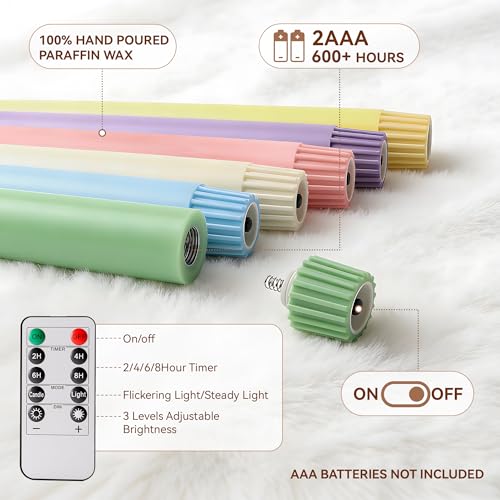 Image of Stmarry Multicolored Pastel Flameless Taper Candles with Remote, 9.65 Inch Real Wax LED Colored Candlesticks, Battery Operated Colorful Candlesticks, Easter Spring Home & Wedding Decor, 6 Pack