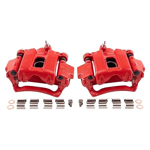 Image of TRQ Rear Brake Caliper Set Painted Red Brackets Compatible with 2003-2009 Toyota 4Runner 2007-2014 Toyota FJ Cruiser