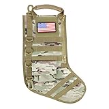 OSAGE RIVER Tactical Christmas Stocking with USA Patch, Handle, MOLLE Webbing, Zip Pocket, Christmas Stocking Gift for Patriotic Firefighter Army Police Veteran, Multicam
