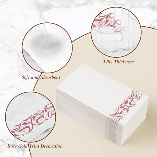 Bestvip PTZ-LH-MGJB-200 Pack Disposable Paper Napkins, 3-Ply Dinner Napkins With Rose Gold Trim thumb #2