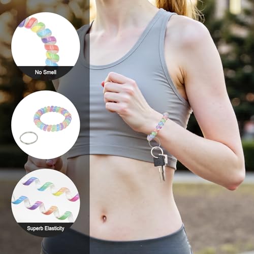 Image of TENOC Spiral Coil Keychain, Anti-lost Key Chain Holder Lanyard Cord for Sauna Outdoor Sports and Gym Pool