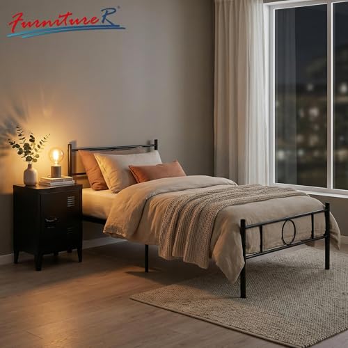 FurnitureR Single bed metal frame Industrial iron bed,metal bed for teenagers/adults, suitable for bedroom, student dormitory and other multiple scenes, with circle-shaped decoration,Black - 7