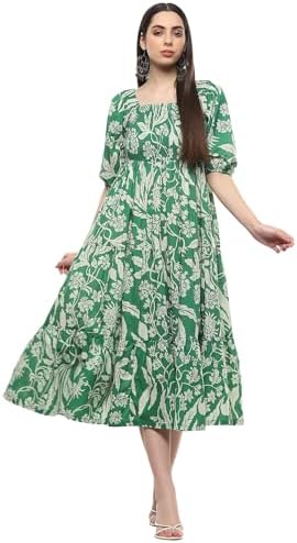 BIBA Women Maxi Cotton Tiered Dress
