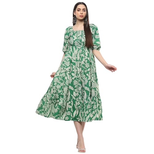 Image of BIBA Women Maxi Cotton Tiered Dress