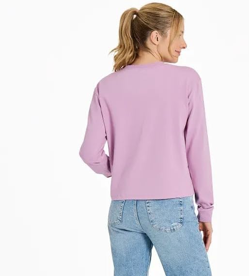 Life is Good. Women's Sunset Seagull Long Sleeve Crusher Boxy Tee, Violet Purple