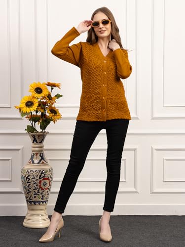 Image of Women's Winter Woolen Cardigan | Full Sleeve Textured Buttoned Sweater for Women | Soft Wool V-Neck Warm Knitted Outerwear for Office & Casual Wear